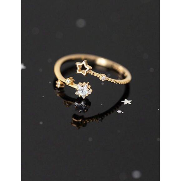 Celestial Pave Crystal Rhinestone Star Decor Cuff Ring, Daily Wear, Gift Ring - Picture 3 of 4